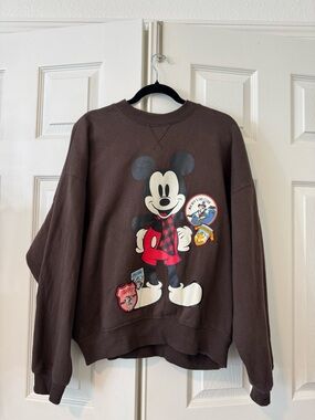 Disney Brown Mickey Graphic Crewneck Sweatshirt
